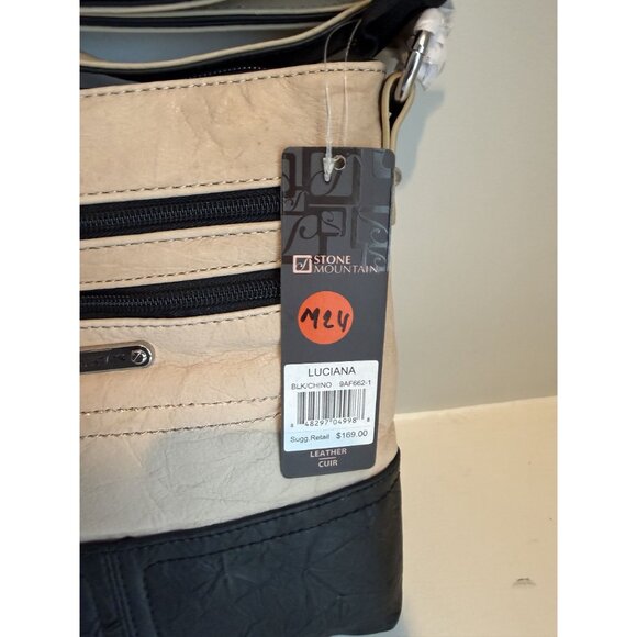 NWT Stone Mountain Luciana Crossbody Leather Bag Tan Black $169 [jb] - Picture 3 of 8
